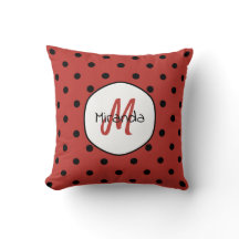 Black Red Ladybug Polka Dots Name en Monogram