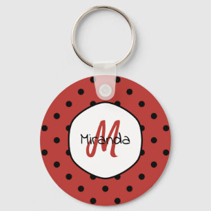 Black Red Ladybug Polka Dots Name en Monogram Sleutelhanger