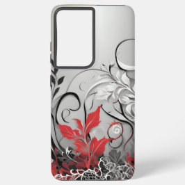 Black Red Leaf design Samsung Galaxy Hoesje