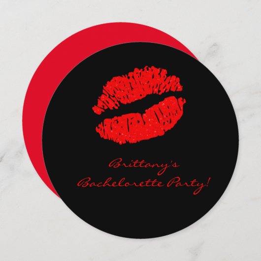 Black Red Lips Kiss Bachelorette Party Uitnodiging (Voorkant / Achterkant)