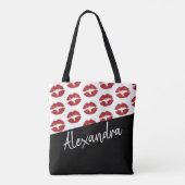 Black Red Lips Kiss Pattern Moderne Personeelsform Draagtas (Achterkant)