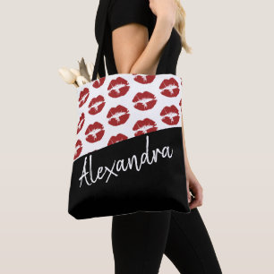 Black Red Lips Kiss Pattern Moderne Personeelsform Draagtas