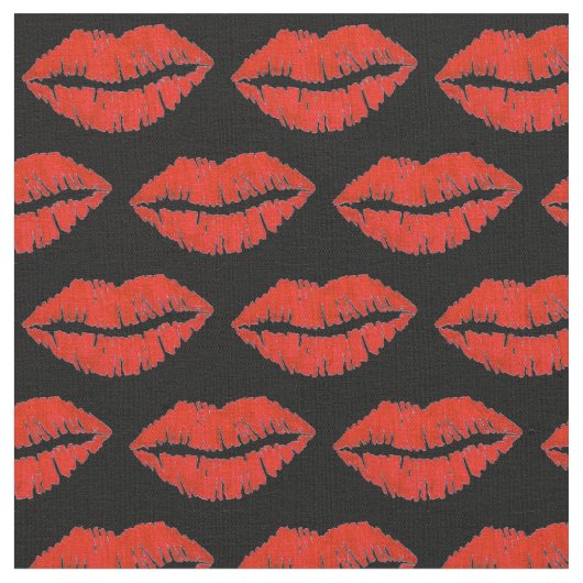 Black Red Lips Lipstick Kiss Print Valentijn Love Stof (Close Up)