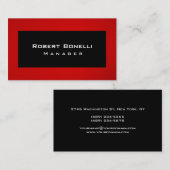 Black Red Manager Modern Plain Visitekaartje (Voorkant / Achterkant)