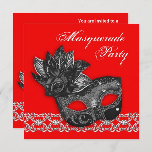 Black Red Masquerade Party Uitnodigingen (Voorkant / Achterkant)