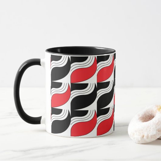 Black Red Modern Geometric Pattern Mok (Met donut)