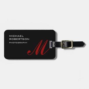 Black Red Monogram Initialen Plain minimalist Bagagelabel