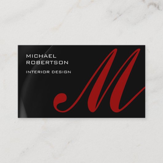 Black Red Monogram Interior Designer Visitekaartje (Voorkant)