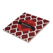 Black Red Moroccan Lattice Pattern Tegeltje (Zijkant)