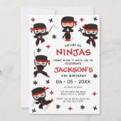 Black Red Ninja Guerrier Anniversaire Invitation g (Devant)