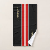 Black Red Orange Racing Stripes Faux Gold Monogram (Serviette à main)