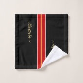 Black Red Orange Racing Stripes Faux Gold Monogram (Gant de toilette)