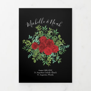 Black & Red Peony & Rose Floral Wedding Programmes