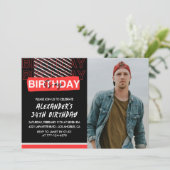 Black Red Photo 34e anniversaire invitations Homme (Debout devant)