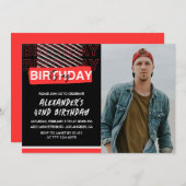 Black Red Photo 42e anniversaire invitations Homme (Devant / Derrière)