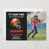 Black Red Photo Football Anniversaire Invitations (Devant)