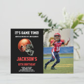 Black Red Photo Football Anniversaire Invitations (Debout devant)