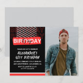 Black Red Photo Hommes 41e anniversaire invitation (Devant / Derrière)