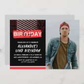 Black Red Photo Hommes 42e anniversaire invitation (Devant / Derrière)