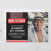 Black Red Photo Hommes 91e anniversaire invitation (Devant)