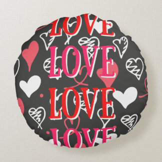 Black Red & Pink "Love" Phrase Print Round Pillow Rond Kussen