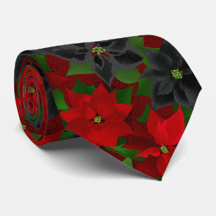 Black Red Poinsettia Gothic Kerstmis Stropdas