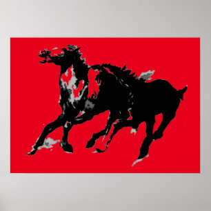 Black Red Pop Art die paardenpaarden laat rondhang Poster