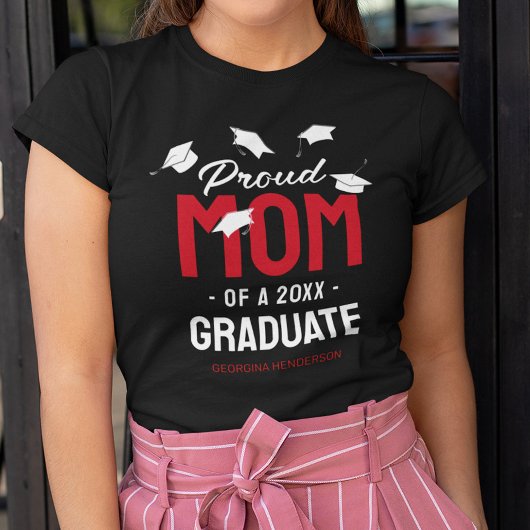 Black Red Proud Mom 2025 Afstuderen T-shirt