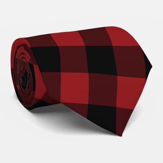 Black Red Pset Check Stropdas - Buffalo (Opgerold)