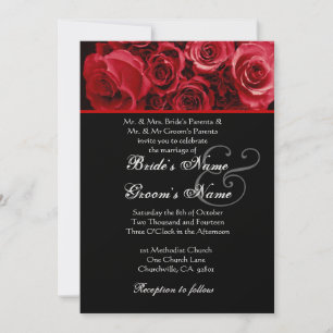 Black Red Rose Bouquet Wedding Metallic Paper Kaart