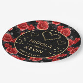 Black & Red Rose Pattern & Gold Diamonds Wedding Papieren Bordje (Gekanteld)