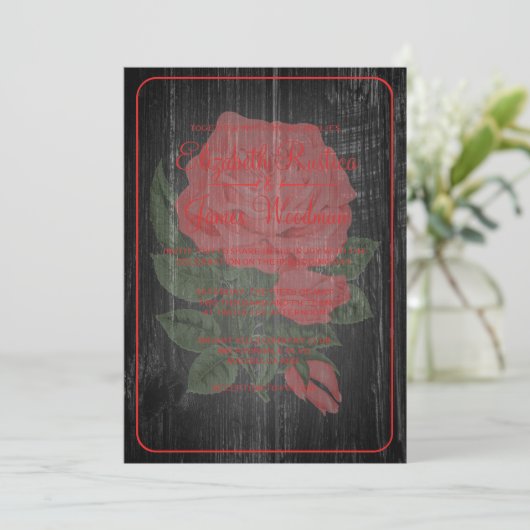 Black & Red Rustic Floral Wedding Invitations (Debout devant)