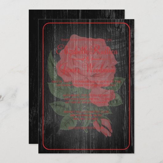 Black & Red Rustic Floral Wedding Invitations (Devant / Derrière)