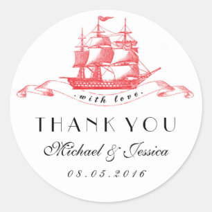 Black Red Ship Wedding Hartelijk dank Sticker