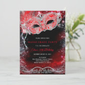 Black Red Silver Masquerade Invitation Kaart (Staand voorkant)