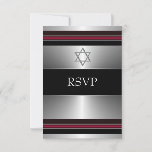 Black Red Silver Star de David Bar Mitzvah RSVP (Devant)