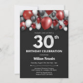 Black Red Silver & White 30th Birthday Invitation (Devant)