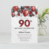 Black Red Silver & White 90th Birthday Invitation (Debout devant)