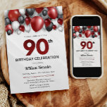 Black Red Silver & White 90th Birthday Invitation<br><div class="desc">Faites une déclaration audacieuse pour votre prochain bain d'anniversaire avec notre Black,  Red,  Silver et White Invitation Suite! Donnez le ton d'une célébration élégante et inoubliable avec ce thème saisissant qui combine élégance classique.</div>