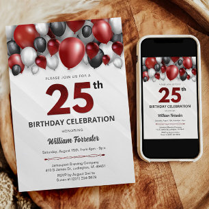 Black Red Silver & White Invitation 25e anniversai
