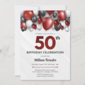 Black Red Silver & White Invitation 50th Birthday (Devant)