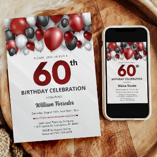 Black Red Silver & White Invitation 60e anniversai