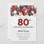 Black Red Silver & White Invitation de 80e anniver (Devant)