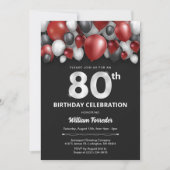 Black Red Silver & White Invitation de 80e anniver (Devant)