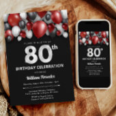 Black Red Silver & White Invitation de 80e anniver