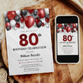 Black Red Silver & White Invitation de 80e anniver