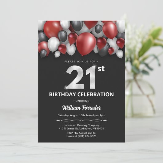 Black Red Silver & White Invitation du 21e anniver (Debout devant)
