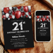 Black Red Silver & White Invitation du 21e anniver