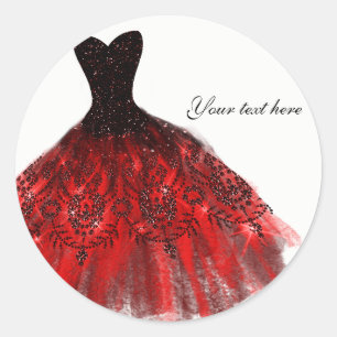 Black Red Sparkle Elegant Dress Birthday Party Ronde Sticker