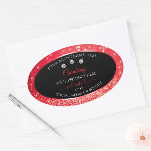 Black Red Sparkle Glitter Product Packaging Labels (Envelop)